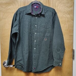Vintage Tommy Hilfiger Shirt Size M Green Button Down Crest 2000s Y2K